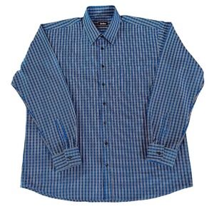 Neiman Marcus Blue Plaid Long Sleeve Dress Shirt Mens XXL Button Down